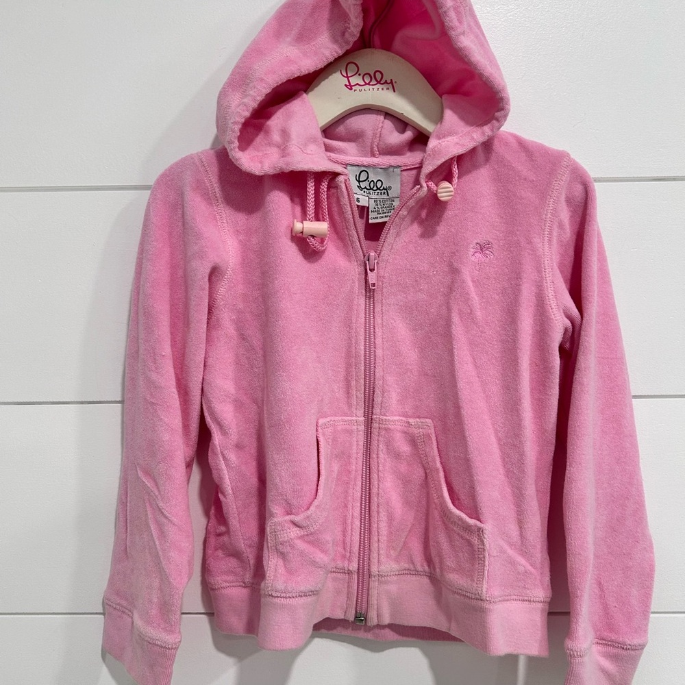 VTG Lilly Pulitzer Girls Size 6 Pink Hoodie Jacket Sweatshirt Full Zip